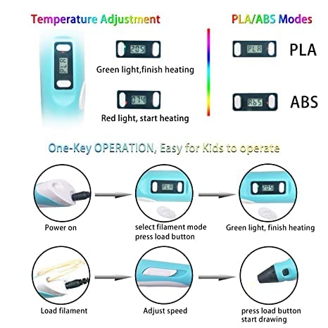 ABS 3D Printing Pen with LCD Display & FREE 3,1.75 mm, 10 Metre Each PLA Filament Refills【5 Yrs & Up】【Pack of 1】【Multi-Colored】AB0168 - Image 3